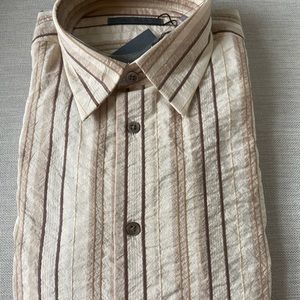 John Varvatos men’s casual dress shirt; NWT, Medium, 100% cotton, color hay